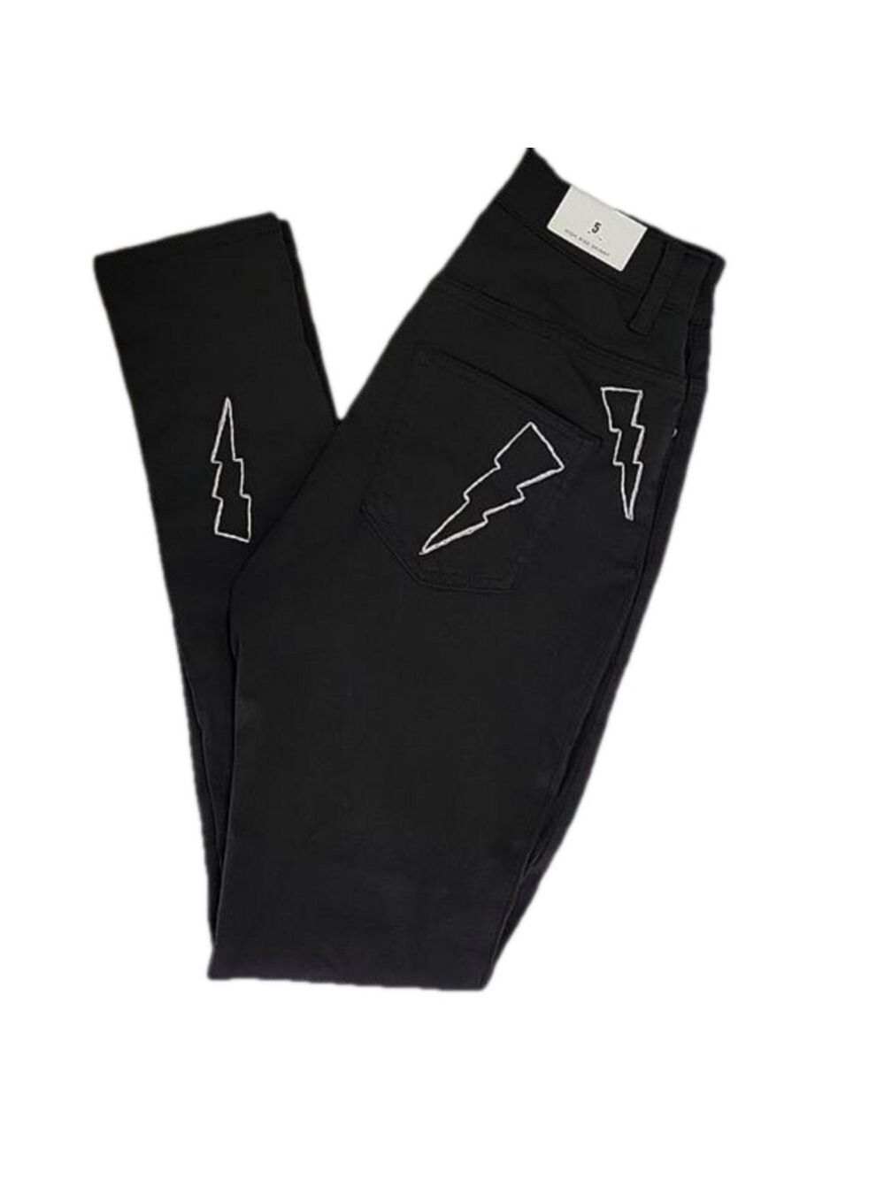 One of a Kind Hand Embroidered American Bazi Black High Rise Skinny Size 5 NWT